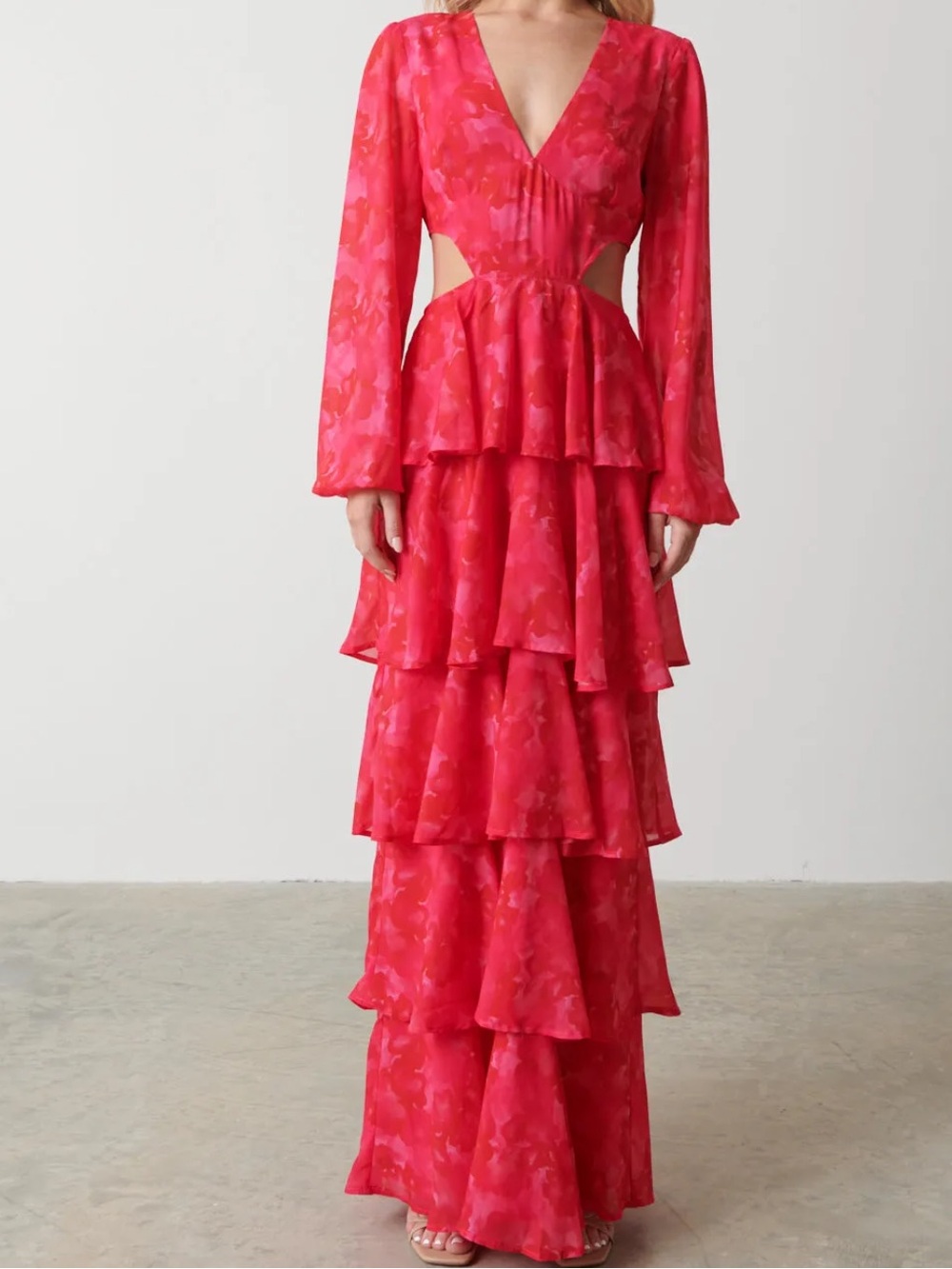 Pretty Lavish Ashton Cutout Maxi Dress Hot Pink Tiered Size 12